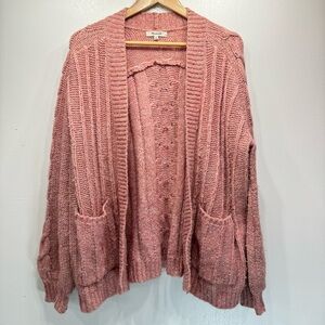 Madewell Dust Rose Mixed Knit Alpaca Blend Open Front Cardigan with Pockets S
